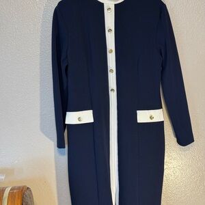 KC‎ Spencer NY Blue and White Long Sleeve Sheath Dress